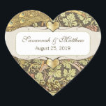 Sticker Cœur Vignoble d'or Peacock Art Déco Sceau Mariage<br><div class="desc">Art Nouveau Vignoble Corail framboise jaune gris foncé Vert Peacocs voir plus vintage paon produits</div>