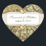 Sticker Cœur Vignoble d'or Peacock Art Déco Sceau Mariage<br><div class="desc">Art Nouveau Vignoble Corail framboise jaune gris foncé Vert Peacocs voir plus vintage paon produits</div>
