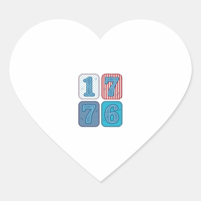 Sticker Cœur Vintage 1776 Patchwork Patriotique (Devant)
