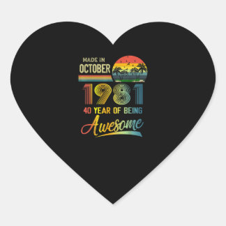 Sticker Cœur Vintage 40th Birthday Poison October 1981
