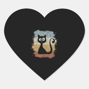 Sticker Cœur Vintage 60s Couleurs Retro Comic Cat Cute Kitty Ca