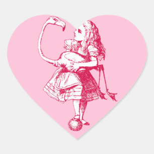 Sticker Cœur Vintage Alice au Flamant rose Wonderland