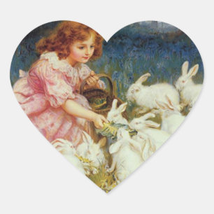 Sticker Cœur Vintage Animaux Mignons de Pâques