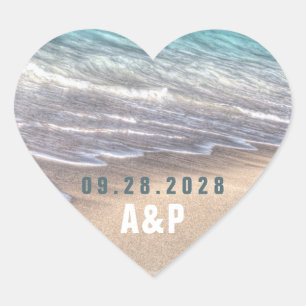 Sticker Cœur Vintage Beach Waves et mariage de sable Favoriser
