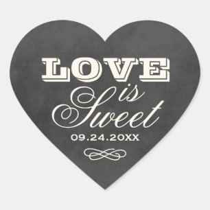 Sticker Cœur Vintage Black Chalkboard Love is Sweet Mariage