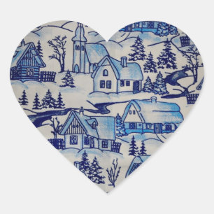 Sticker Cœur Vintage Blue Christmas Village