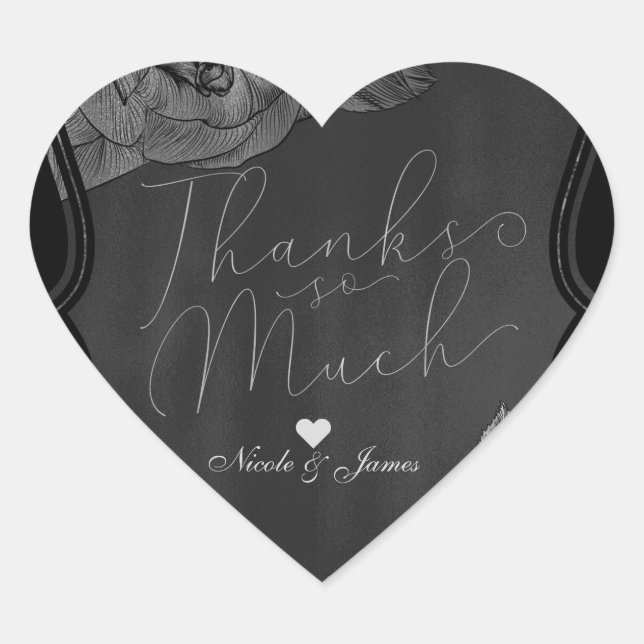 Sticker Cœur Vintage brillant noir gris argenté  (Devant)