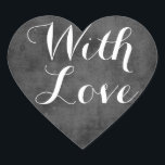 Sticker Cœur Vintage Chalkboard Love Black and White Mariage<br><div class="desc">Ajoutez un peu d'amour avec ces stickers d'amour doux et simple en tableau noir. Ces autocollants de coeur vintage amusant comporte "With Love" imprimé dans une police de calligraphie blanche avec un arrière - plan de tableau noir grunge en difficulté. Les autocollants d'amour sont amusants pour : * mariages /...</div>