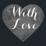 Sticker Cœur Vintage Chalkboard Love Black and White Mariage<br><div class="desc">Ajoutez un peu d'amour avec ces stickers d'amour doux et simple en tableau noir. Ces autocollants de coeur vintage amusant comporte "With Love" imprimé dans une police de calligraphie blanche avec un arrière - plan de tableau noir grunge en difficulté. Les autocollants d'amour sont amusants pour : * mariages /...</div>