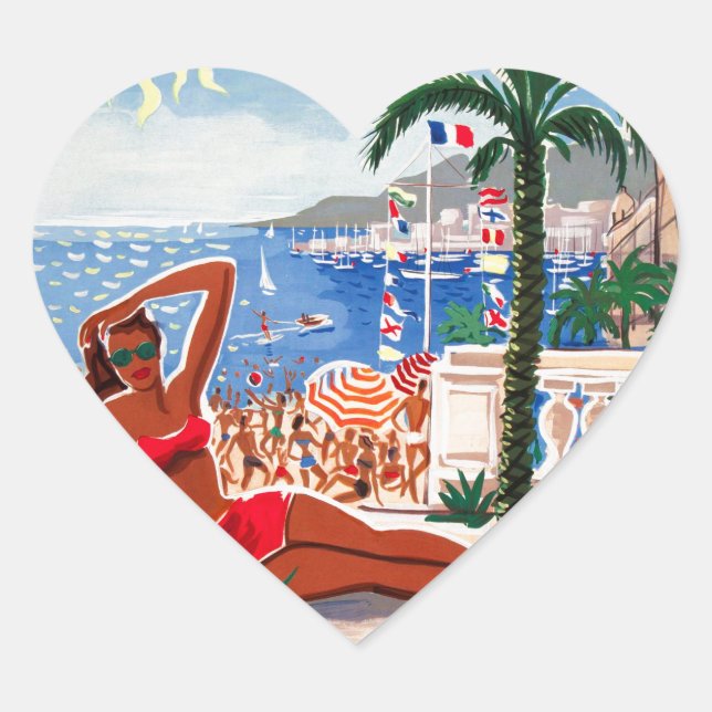 Sticker Cœur Vintage Côte d'Azur Beach Girl (Devant)