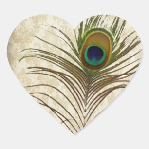 Sticker Cœur Vintage damask paon mariage merci