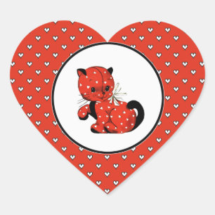 Sticker Cœur Vintage Funny Kitty Valentine's Day