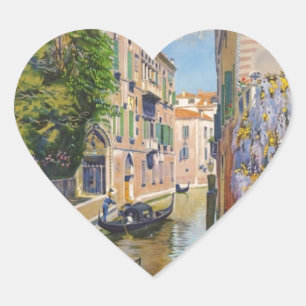Sticker Cœur Vintage Grand Canal Gondolas Venise Italie Voyage