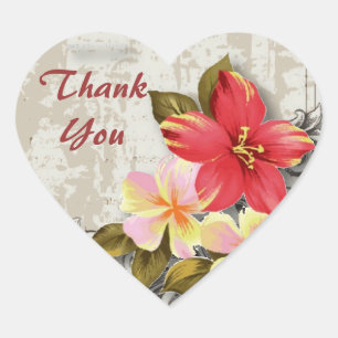 Sticker Cœur vintage hawaii hibiscus fleoral tropical mariage