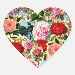 Sticker Cœur Vintage Plutôt Chic Floral Rose Garden Collage