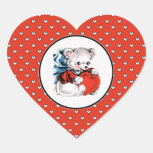 Sticker Cœur Vintage Teddy Bear Saint Valentin