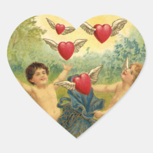 Sticker Cœur Vintage Valentine My Love Cherubs