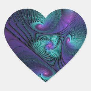 Sticker Cœur Violet rencontre Turquoise moderne art fractal abs