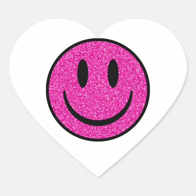 Sticker Cœur Visage de sourire rose Parties scintillant (Devant)