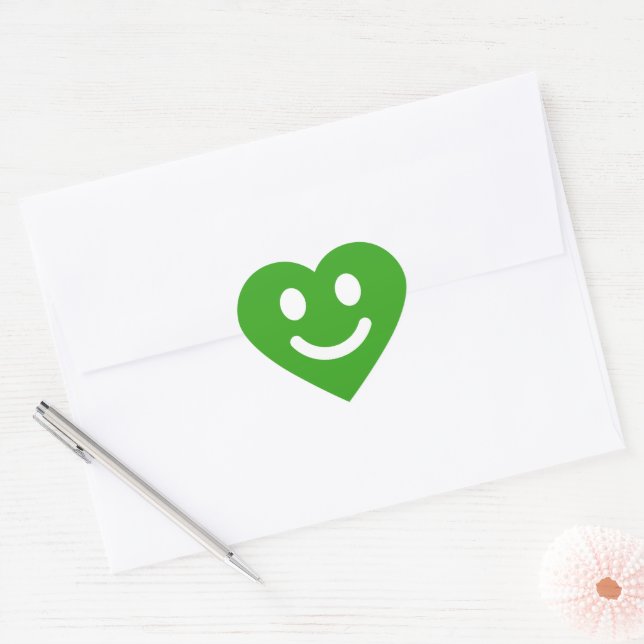 Sticker Cœur Visage Émoticône Vert Mignon Classique (Enveloppe)