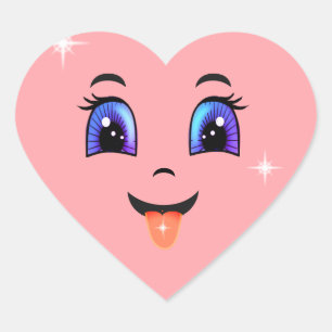 Sticker Cœur Visage rose heureux mignon