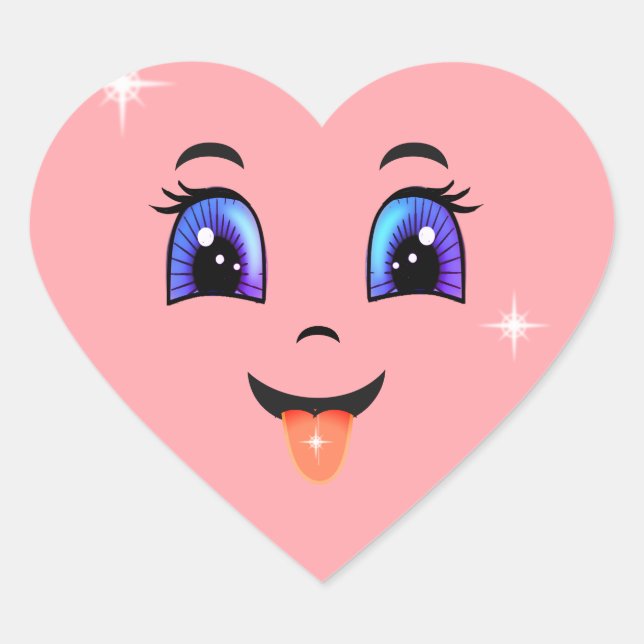 Sticker Cœur Visage rose heureux mignon (Devant)