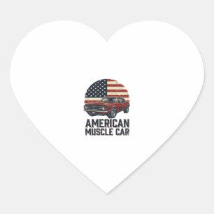 Sticker Cœur Voiture Musclée Américaine Vintage Flag Chemise De