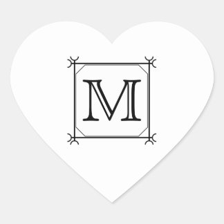 Sticker Cœur Votre Lettre. Monogramme personnalisé. Noir et bla