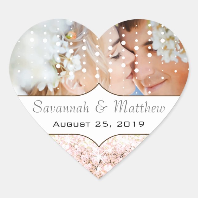 Sticker Cœur Votre Photo Romantique HeartLeaf Pink Tree (Devant)