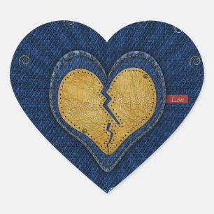 Sticker Cœur -vous coeur brisé de tissu de cuir et de jeans
