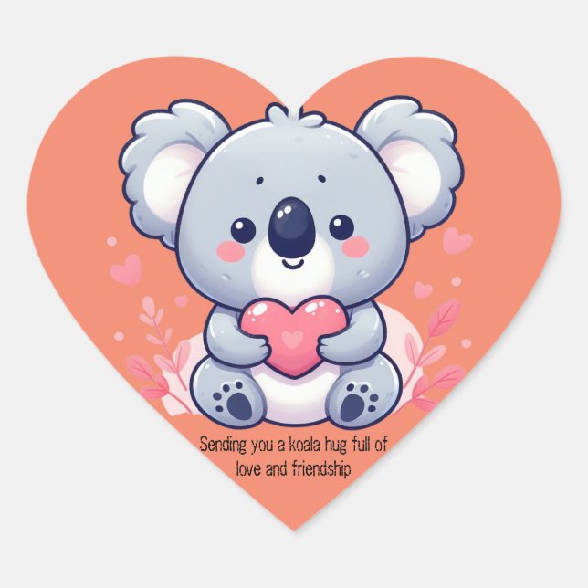 Sticker Cœur Vous envoyer un câlin de koala plein d'amour et d' (Devant)