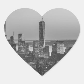 Sticker Cœur Vue aérienne en noir et blanc de New York City Nig