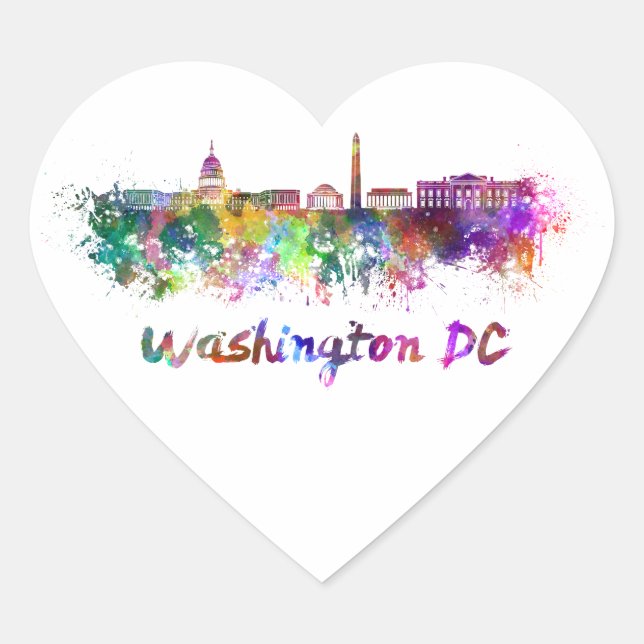 Sticker Cœur Washington DC skyline in watercolor (Devant)