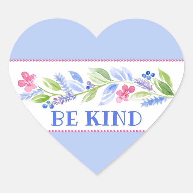 Sticker Cœur Watercolor Pastel Floral BE KIND (Devant)