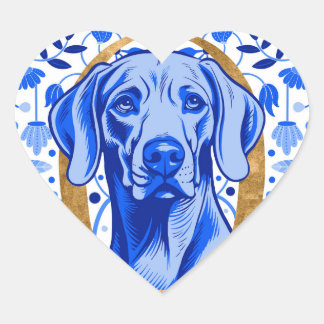 Sticker Cœur Weimaraner regardant à travers la lettre "O" en or