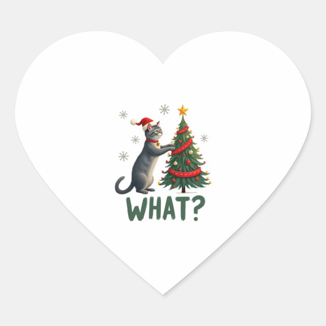 Sticker Cœur What Funny Cat Pushing Christmas Tree Over Cat Xma (Devant)