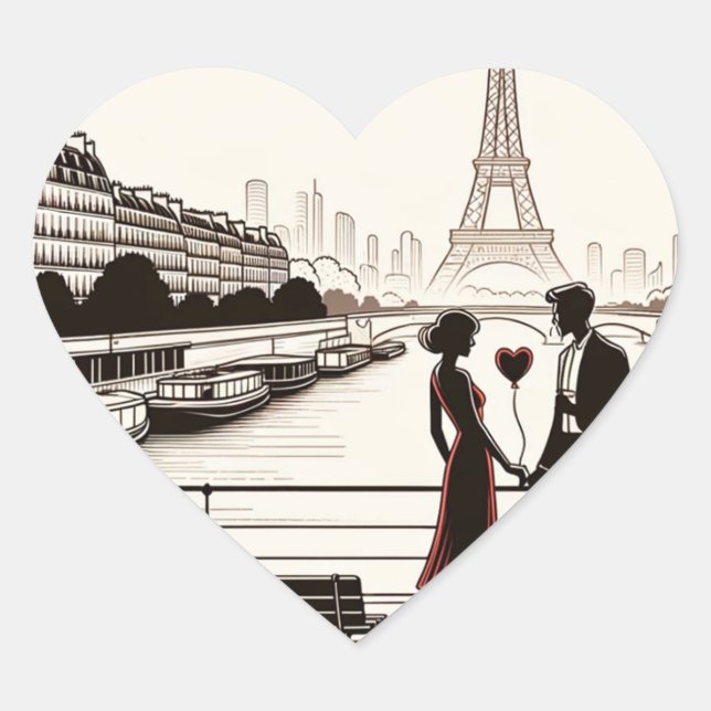 Sticker Cœur Whisper d'Amour Parisien - Tour Eiffel Valentine's (Devant)