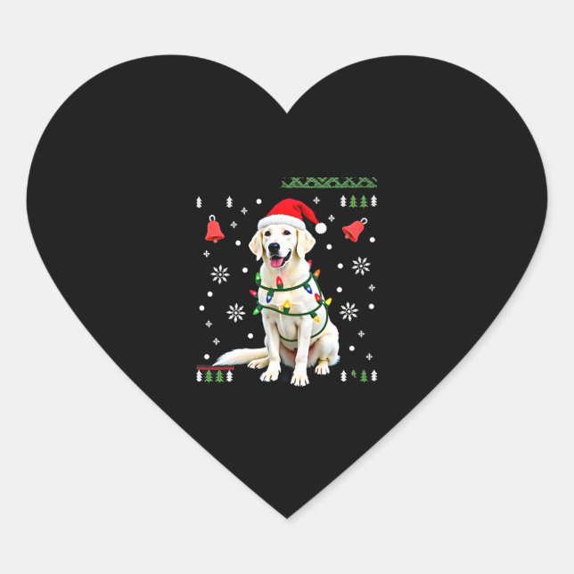 Sticker Cœur White Boxer Dog Ugly Christmas Sweater Funny Xmas  (Devant)