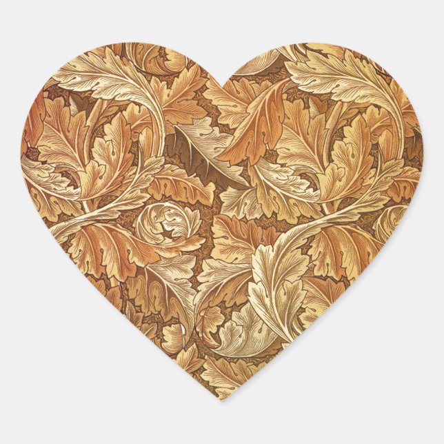 Sticker Cœur William Morris Acanthus Brun Feuilles d'Automne (Devant)