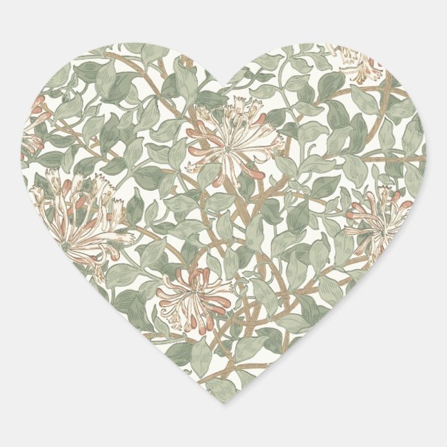 Sticker Cœur William Morris Honeysuckle Vert Floral (Devant)
