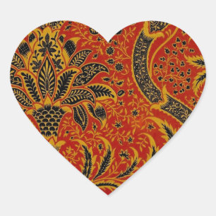 Sticker Cœur William Morris India Rouge Floral Vintage Classiqu