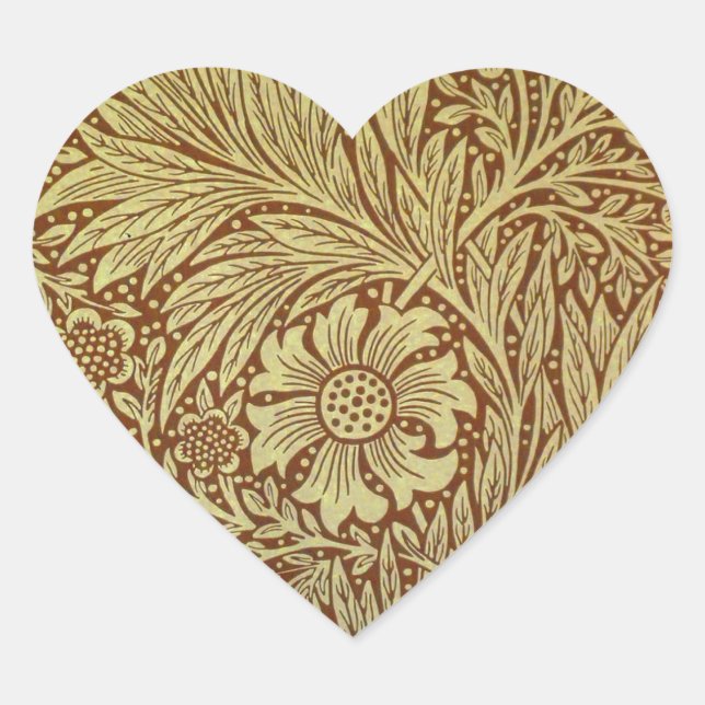 Sticker Cœur William Morris Marigold Motif de fleurs antiques (Devant)