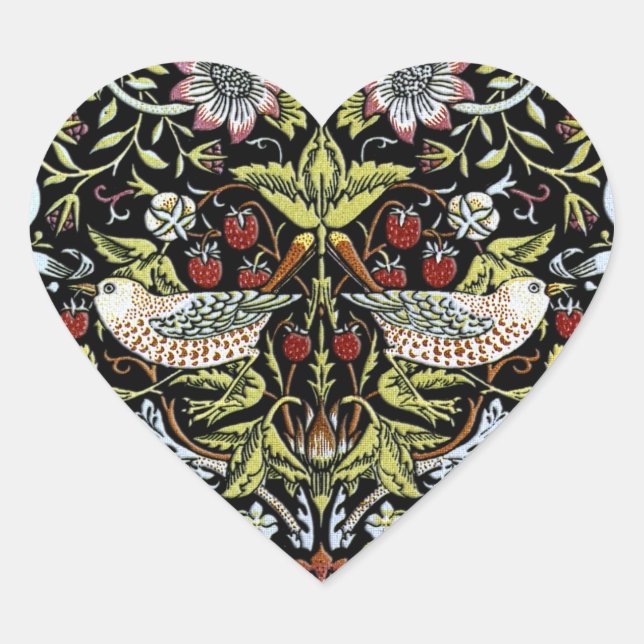Sticker Cœur William Morris oiseaux et fleurs 2 (Devant)