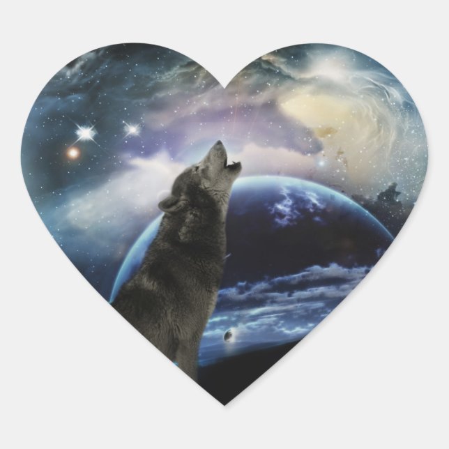Sticker Cœur Wolf hurle sur la lune (Devant)