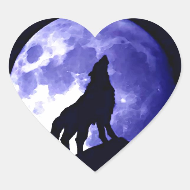 Sticker Cœur Wolf Silhouette & Pleine lune (Devant)