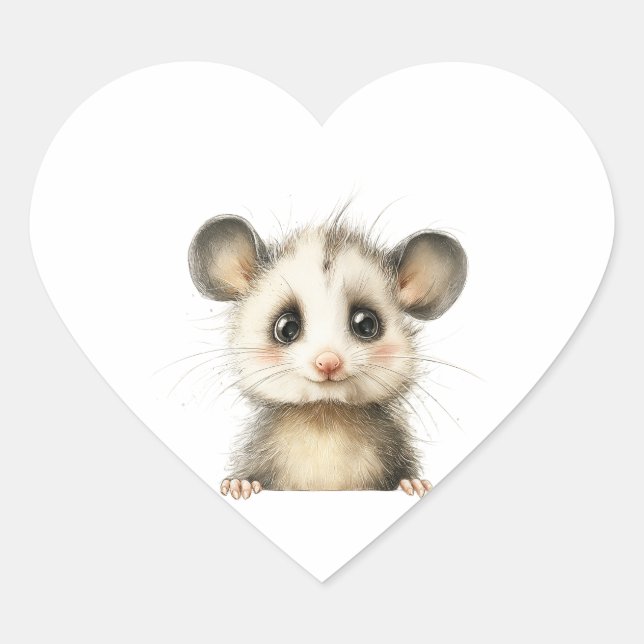 Sticker Cœur Woodland Opossum Baby Shower • Cute (Devant)