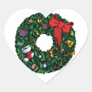 Sticker Cœur Wreath de Noël