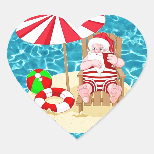 Sticker Cœur xmas beach santa claus (Devant)
