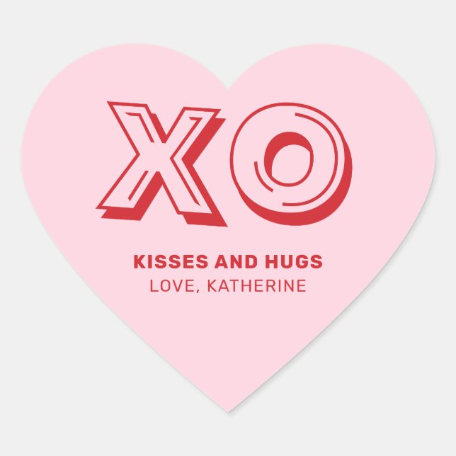 Sticker Cœur XO embrasse et embrasse rose rouge moderne texte p (Devant)