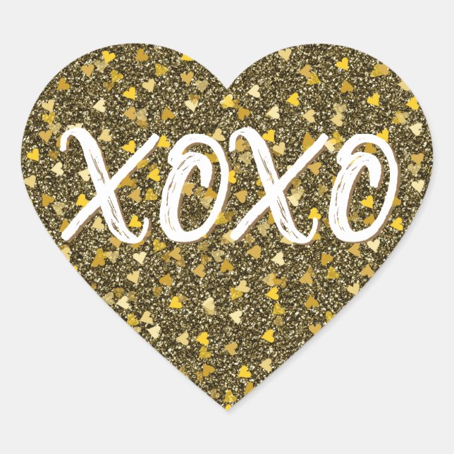Sticker Cœur XOXO Cœurs Dorés Confettis Paillettes (Devant)